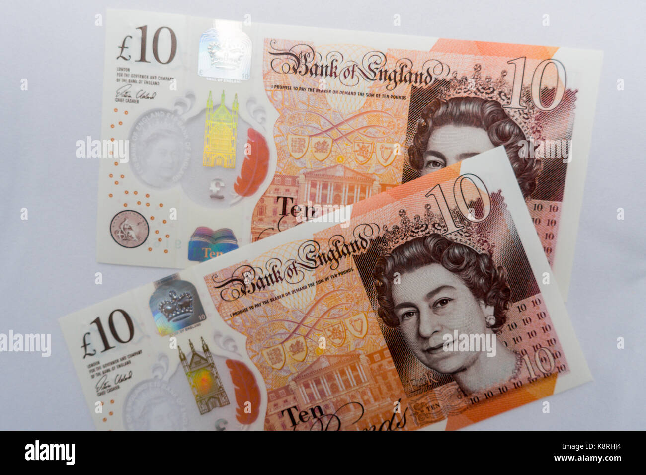 The new 10 pound note a modern Polymer banknote which will decrease environmental impact and cost less to replace, introduced september 14th 2017 Stock Photo
