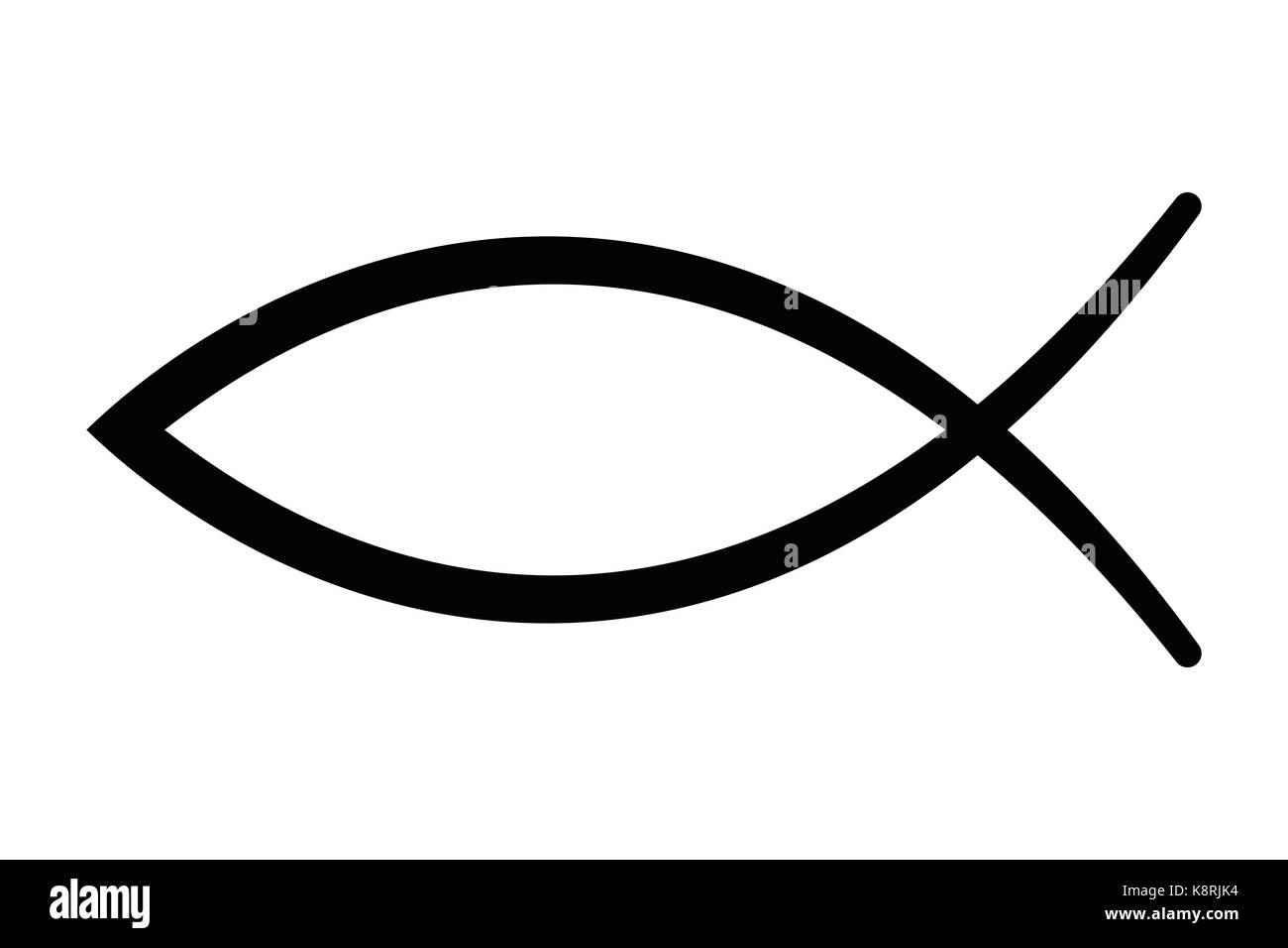 Sign of the fish, a symbol of Christian art, also known as Jesus fish. Symbol consisting of two intersecting arcs. Also called ichthys or ichthus. Stock Photo