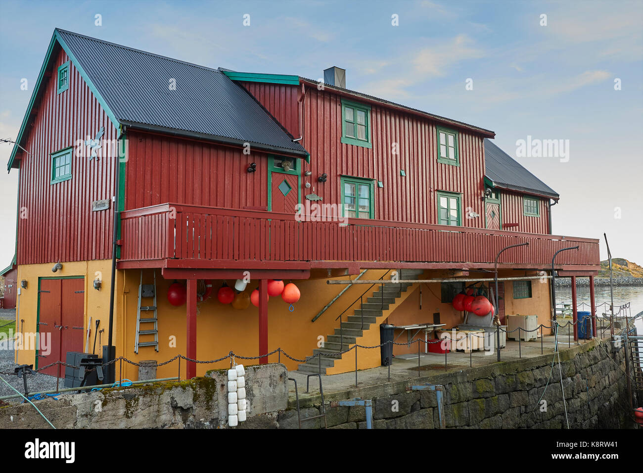 Traditional Norwegian Brightly Painted Wooden Lofoten Islands Houses In