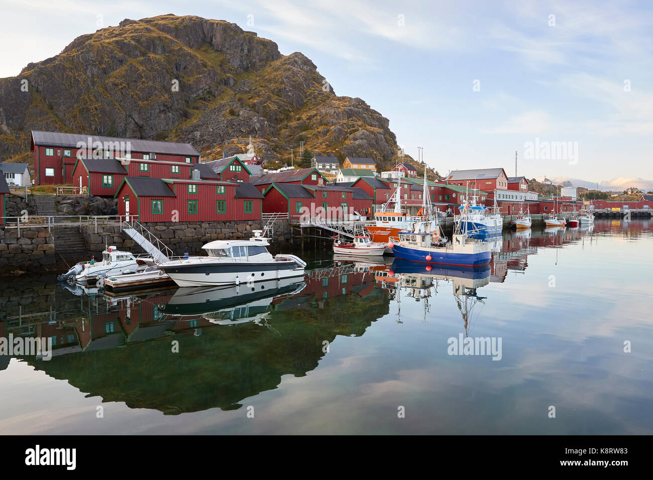 Traditional Norwegian Brightly Painted Wooden Lofoten Islands Houses In