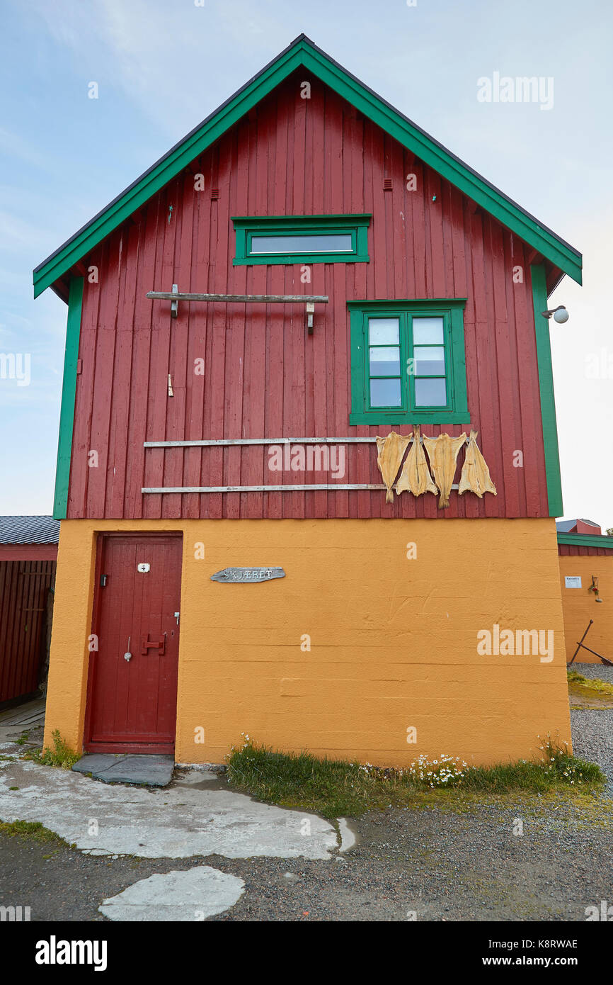Traditional Brightly Painted Wooden Lofoten Islands House In the