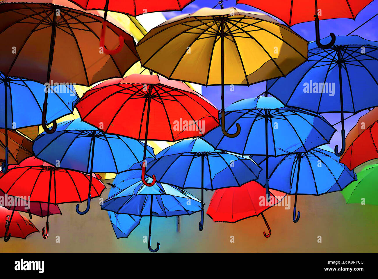 colorful umbrellas in flight Stock Photo Alamy