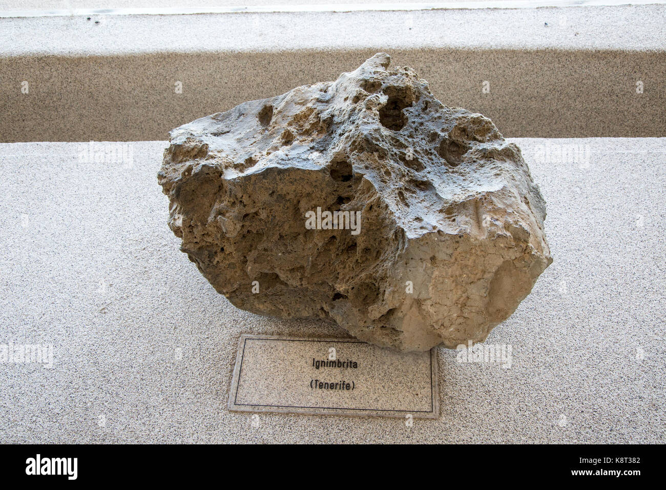Ignimbrite rock sample geology display, Casa de los Volcanes volcanic study centre, Lanzarote, Canary island, Spain Stock Photo