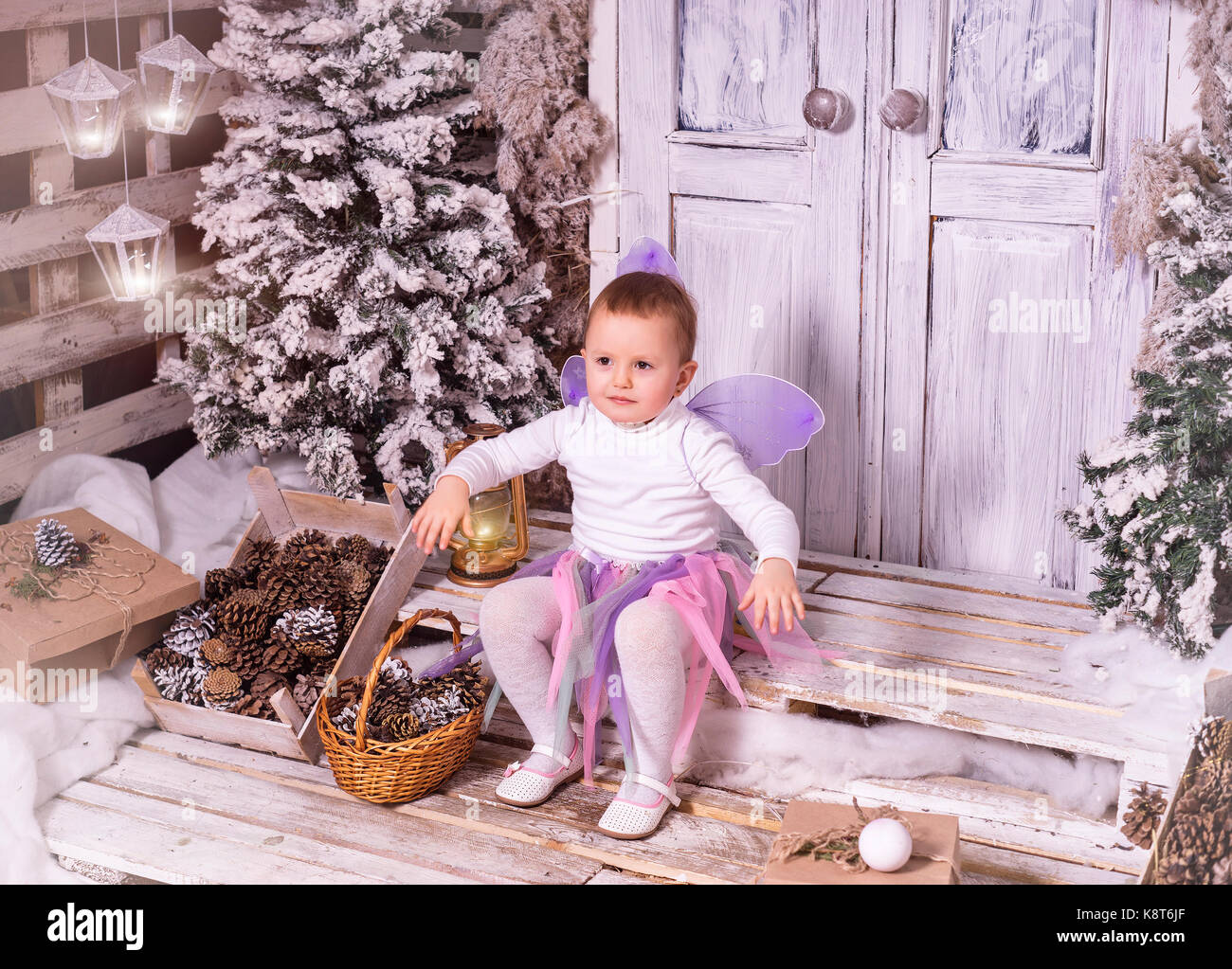 Girl in elf's costume for Christmas Stock Photo