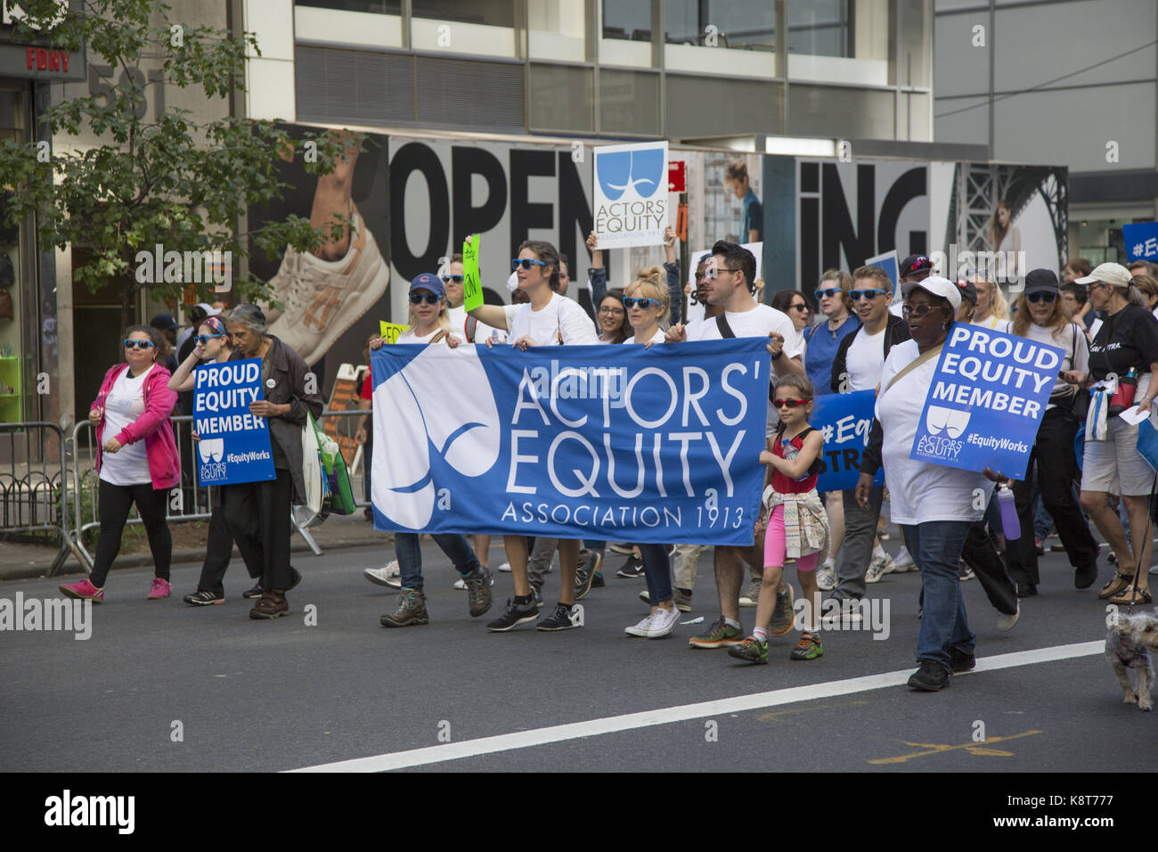 Labor day Parade in New York City which is still a strong union town. Members of Actors Equity proudly march in the parade. Stock Photo