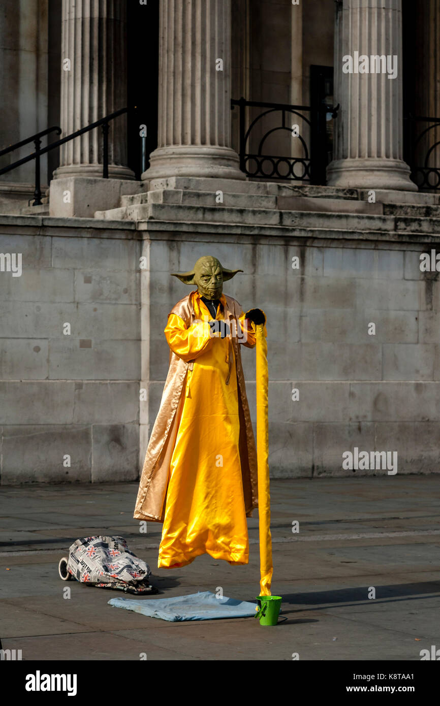 Street Entertainer (Yoda Character) Trafalgar Square, London, UK Stock Photo