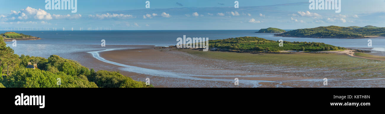 Panorama over the Solway Firth to Rough Island and Hestan Island on the North side.  South West Coastal 300 route Stock Photo