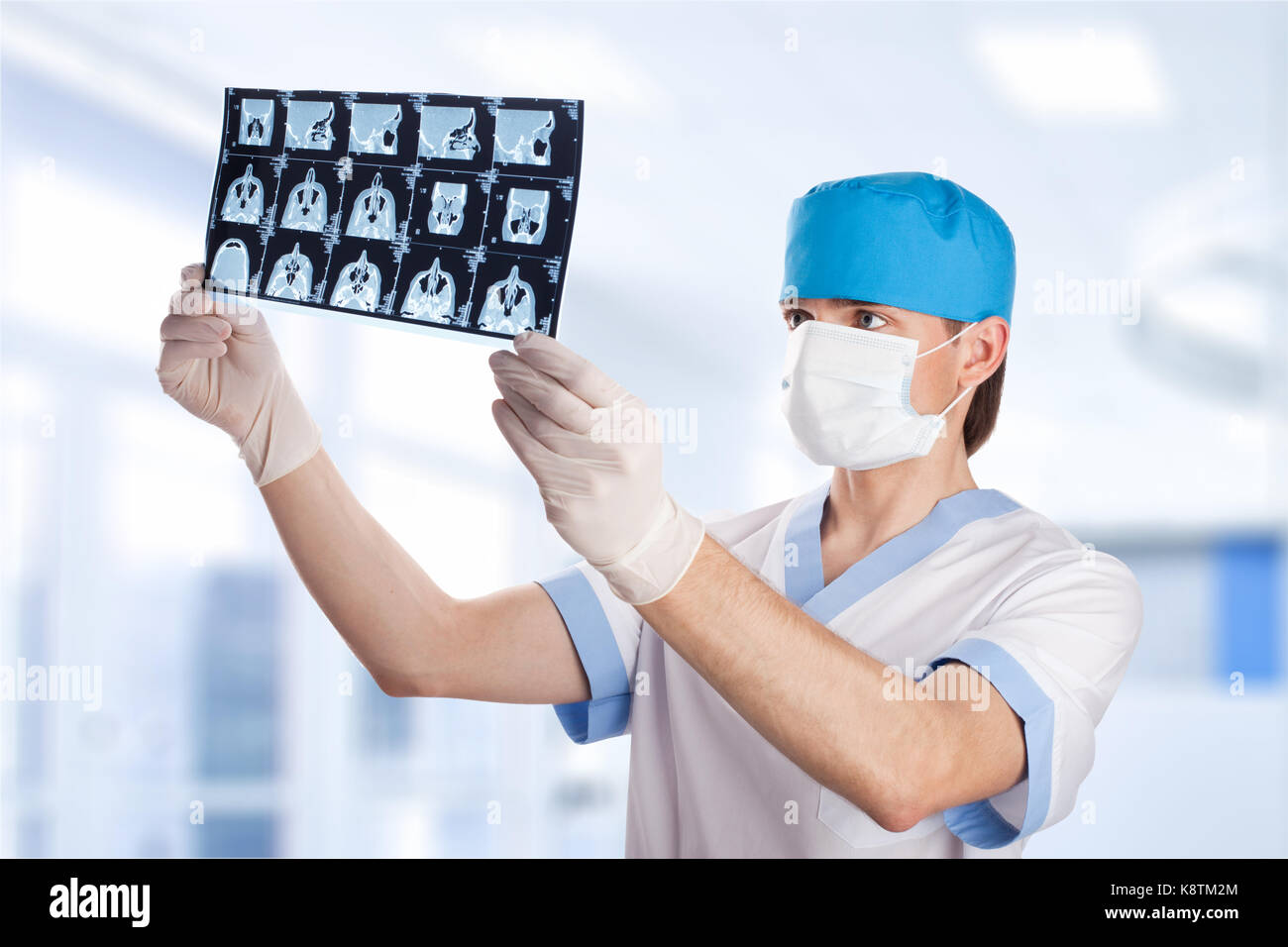 medical doctor looking at CT computer tomography scan image in hospital Stock Photo