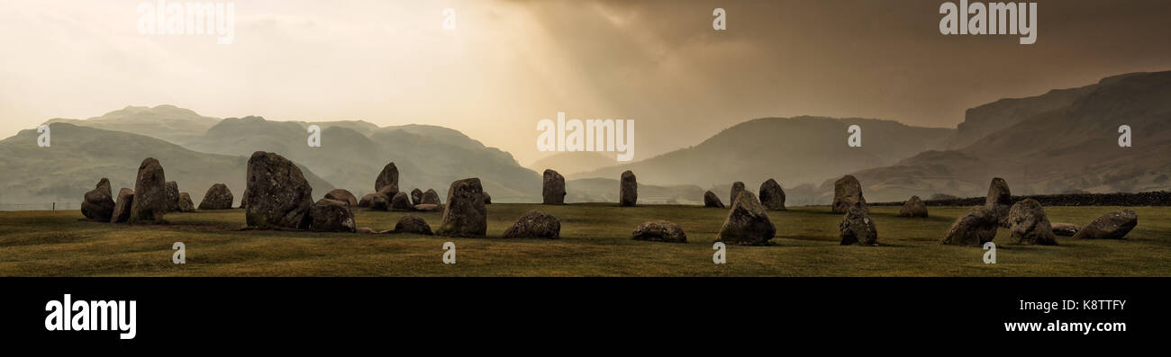 A stitched panorama of Castlerigg thismorning. Stock Photo