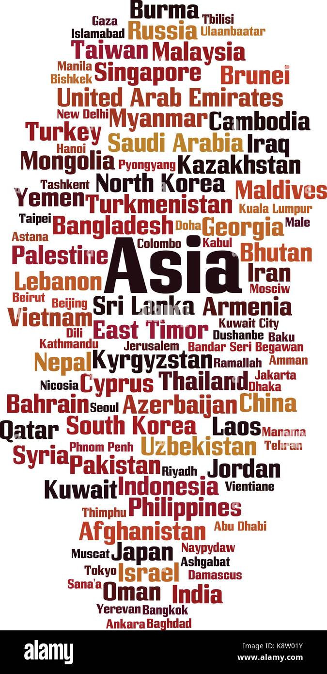 Countries in Asia word cloud concept. Vector illustration Stock Vector