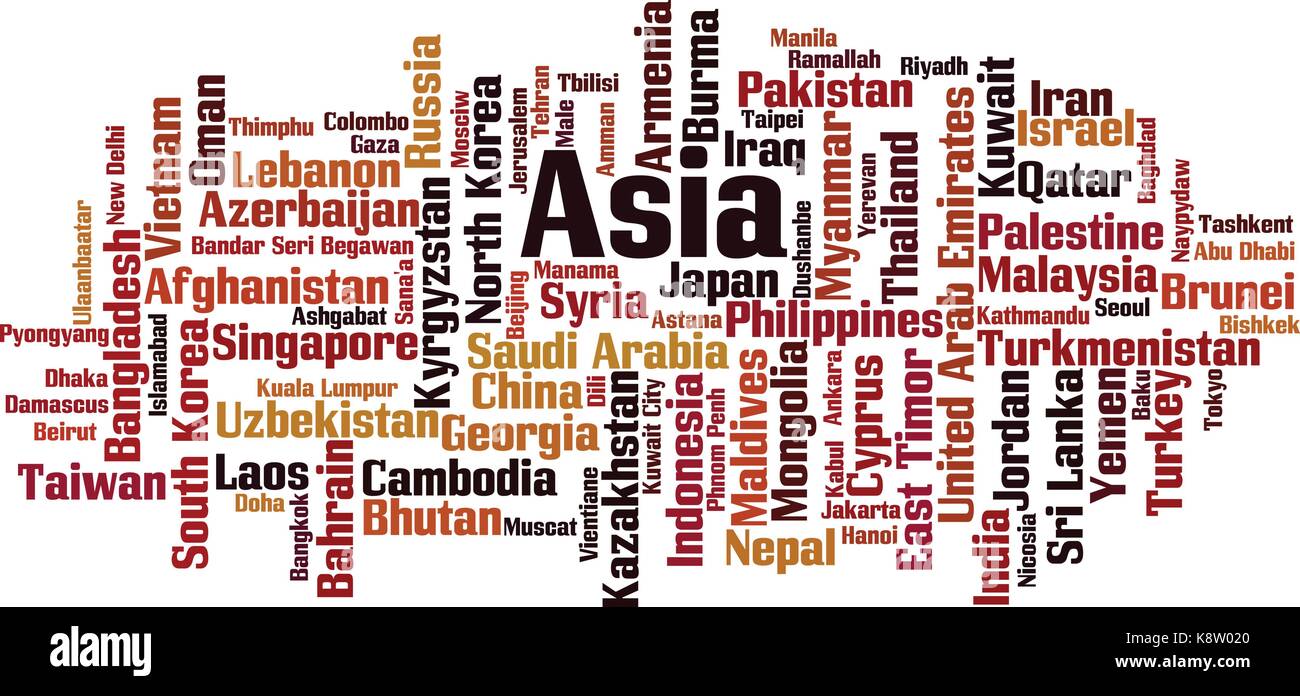 Countries in Asia word cloud concept. Vector illustration Stock Vector