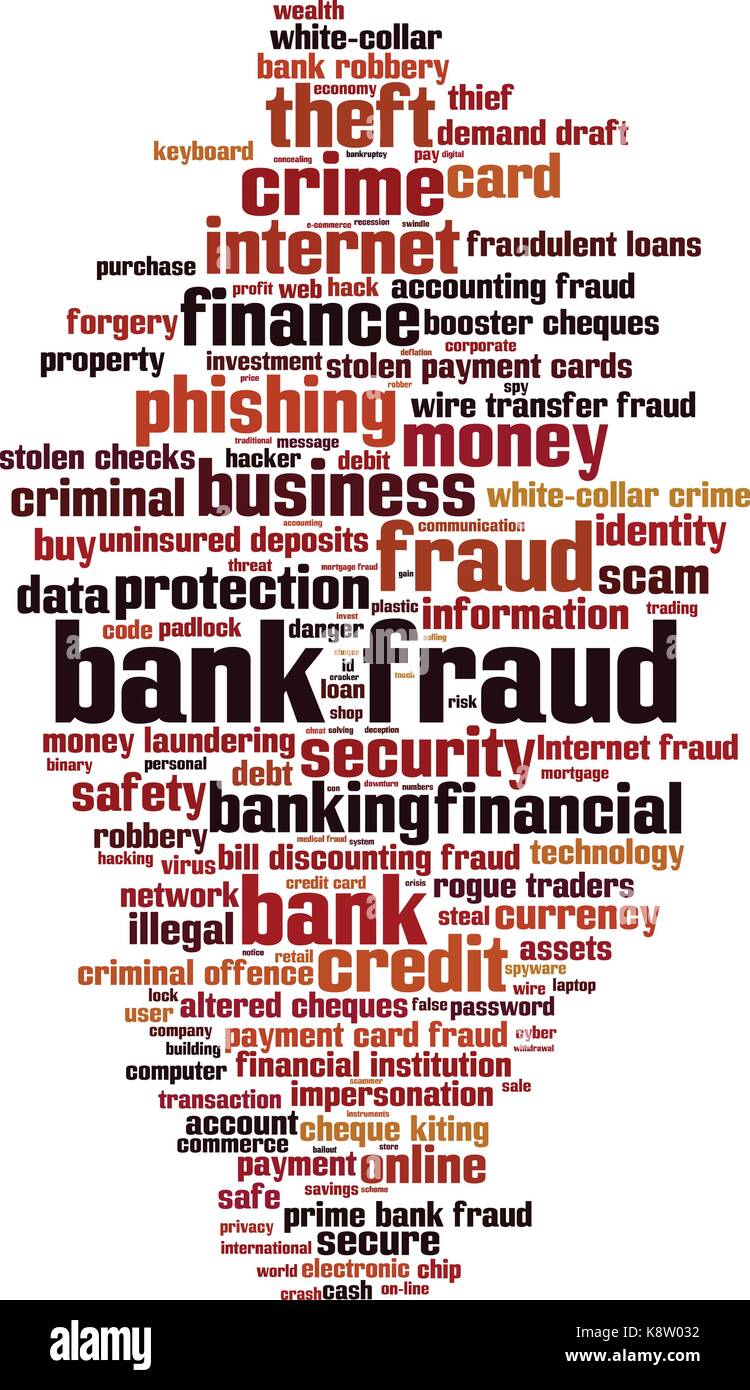 Bank fraud word cloud concept. Vector illustration Stock Vector