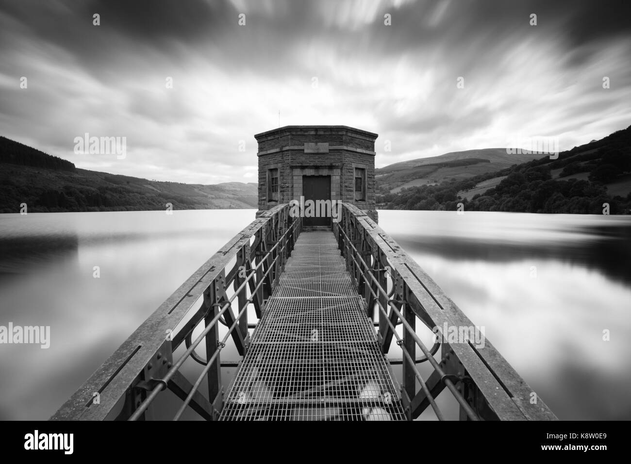 Talybont Reservoir Pump House, in the Brecon Beacons National Park, Wales, UK Stock Photo