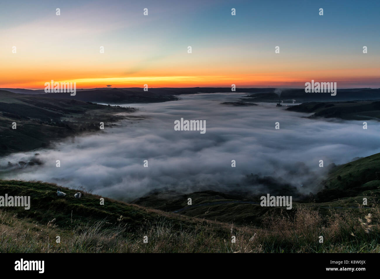 Cloud Inversion over Hope Valley, Peak District, Derbyshire, UK Stock Photo