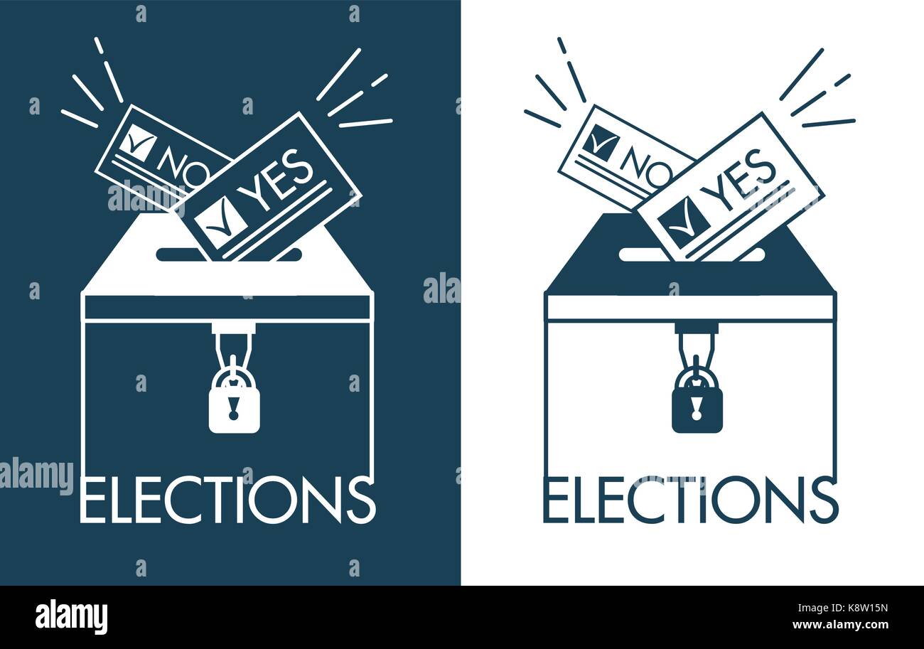Voting concept - hand putting paper in the ballot box. Icons ...