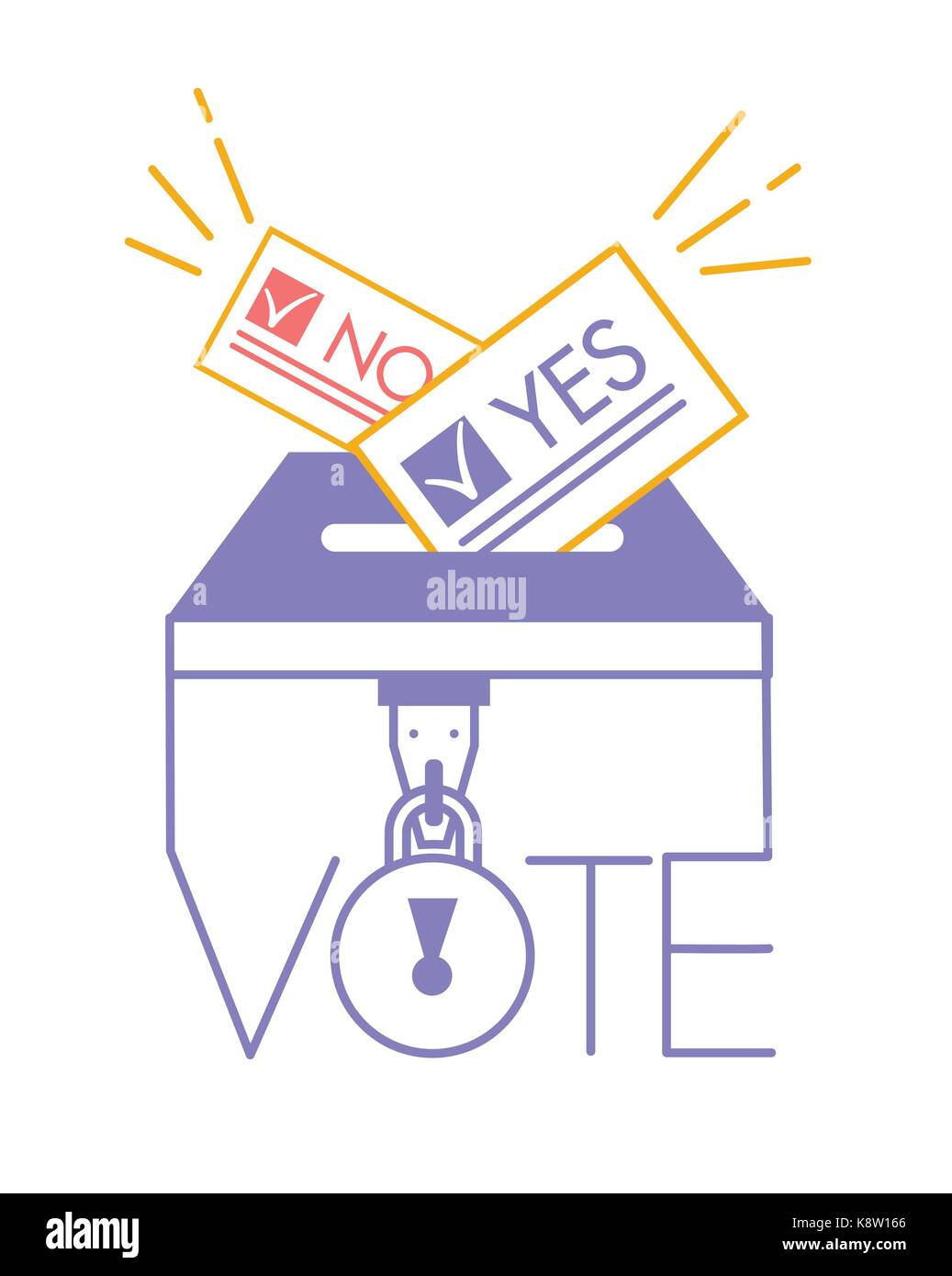 Voting concept in linear style - hand putting paper in the ballot box. ballot icon the signs to vote yes or no Stock Vector