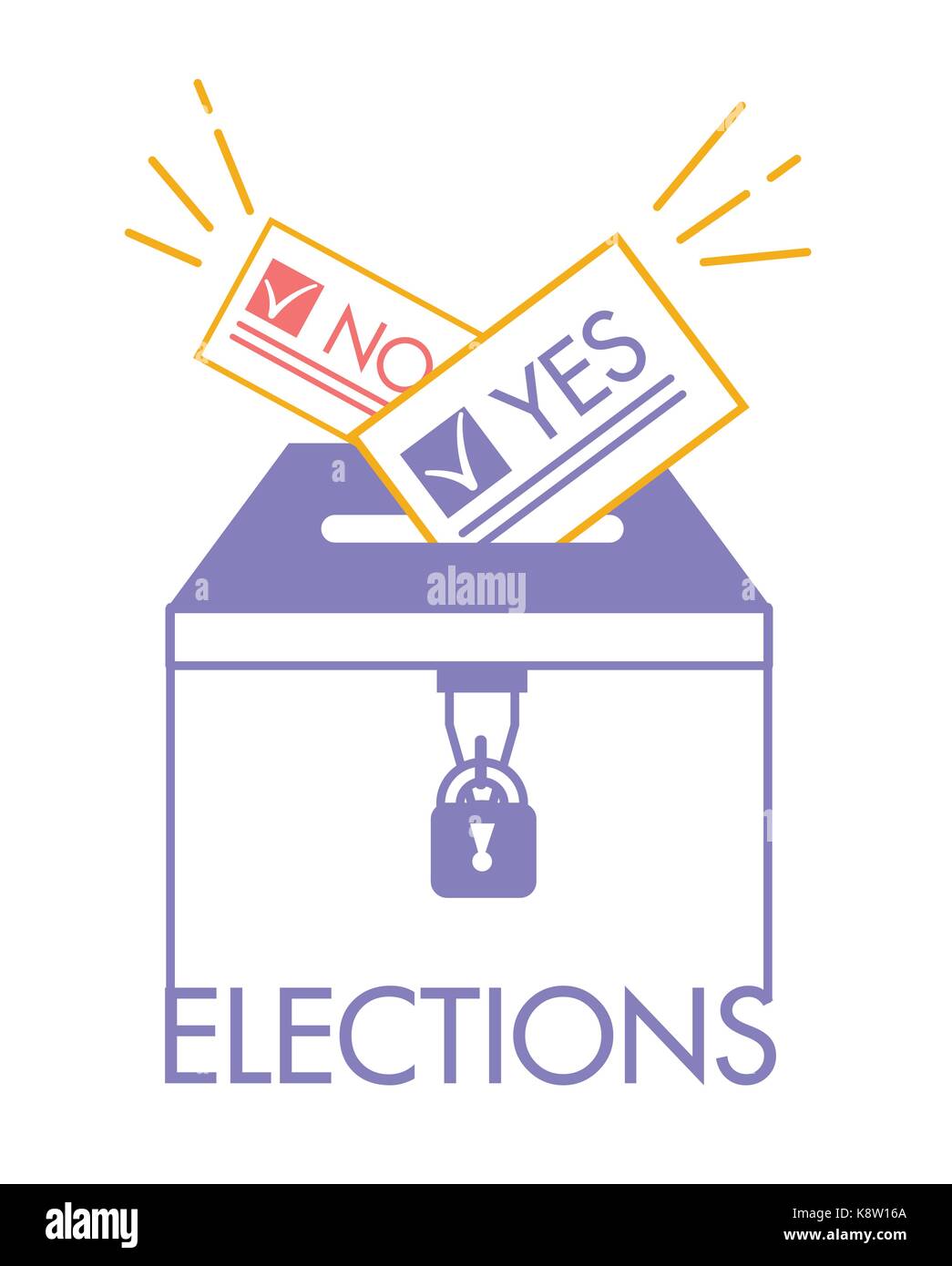 Voting concept in linear style - hand putting paper in the ballot box. ballot icon the signs to vote yes or no Stock Vector