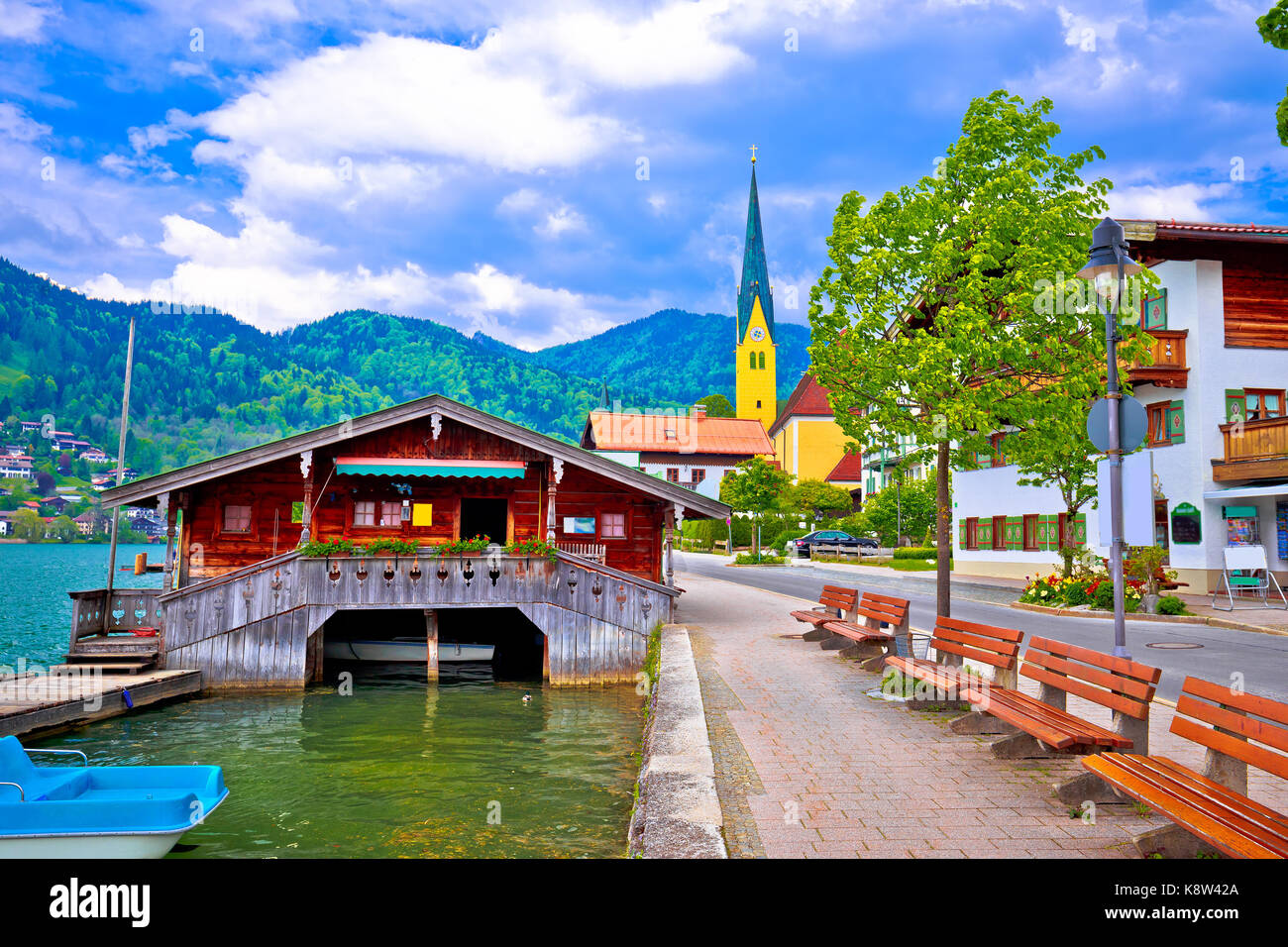 Idyllic german lake village Rottach Egern on Tegernsee lake, Bavaria, Germany Stock Photo