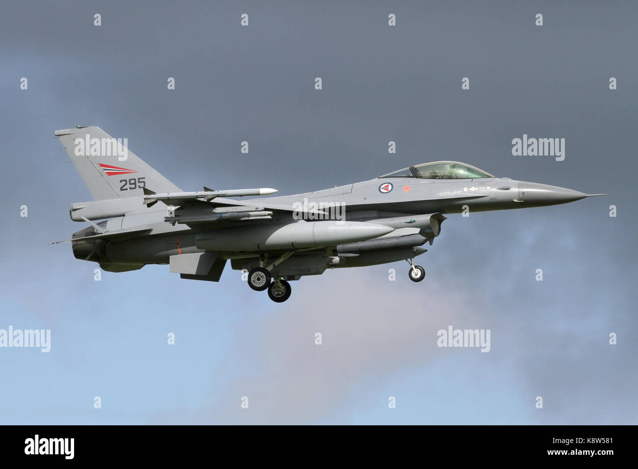 Royal Norwegian Air Force F-16AM landing at the Dutch Air Force base at Leeuwarden during exercise Frisian Flag. Stock Photo