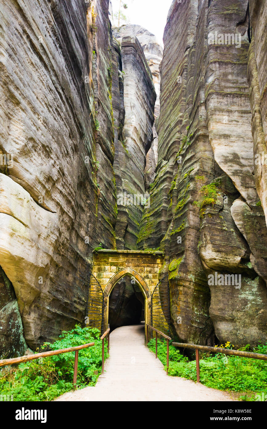 Gotic gate in Unique rocks mountain Adrspasske skaly in national park Adrspach, Czech republic Stock Photo
