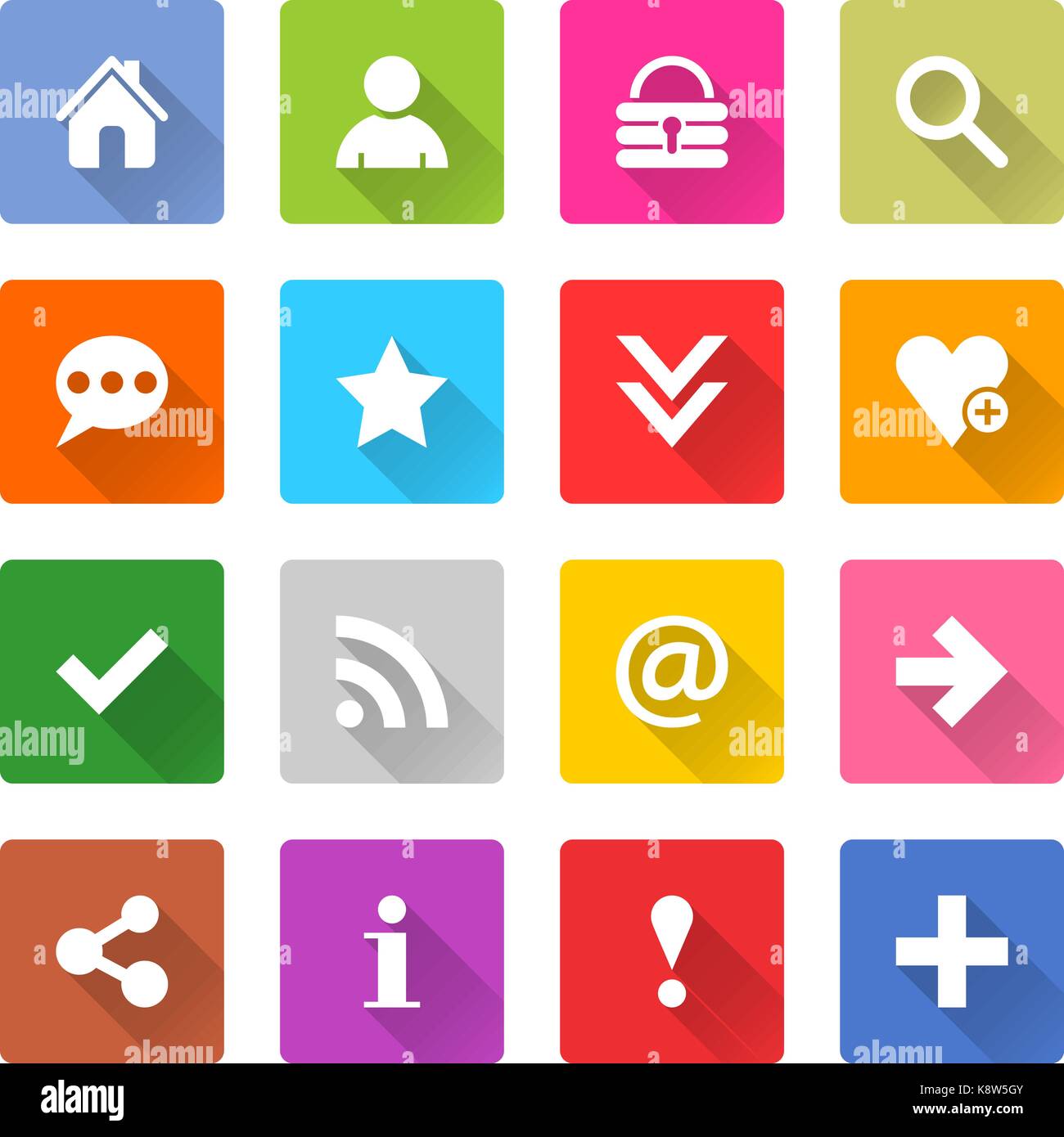 Flat basic icon 16 set rounded square web button on white background ...