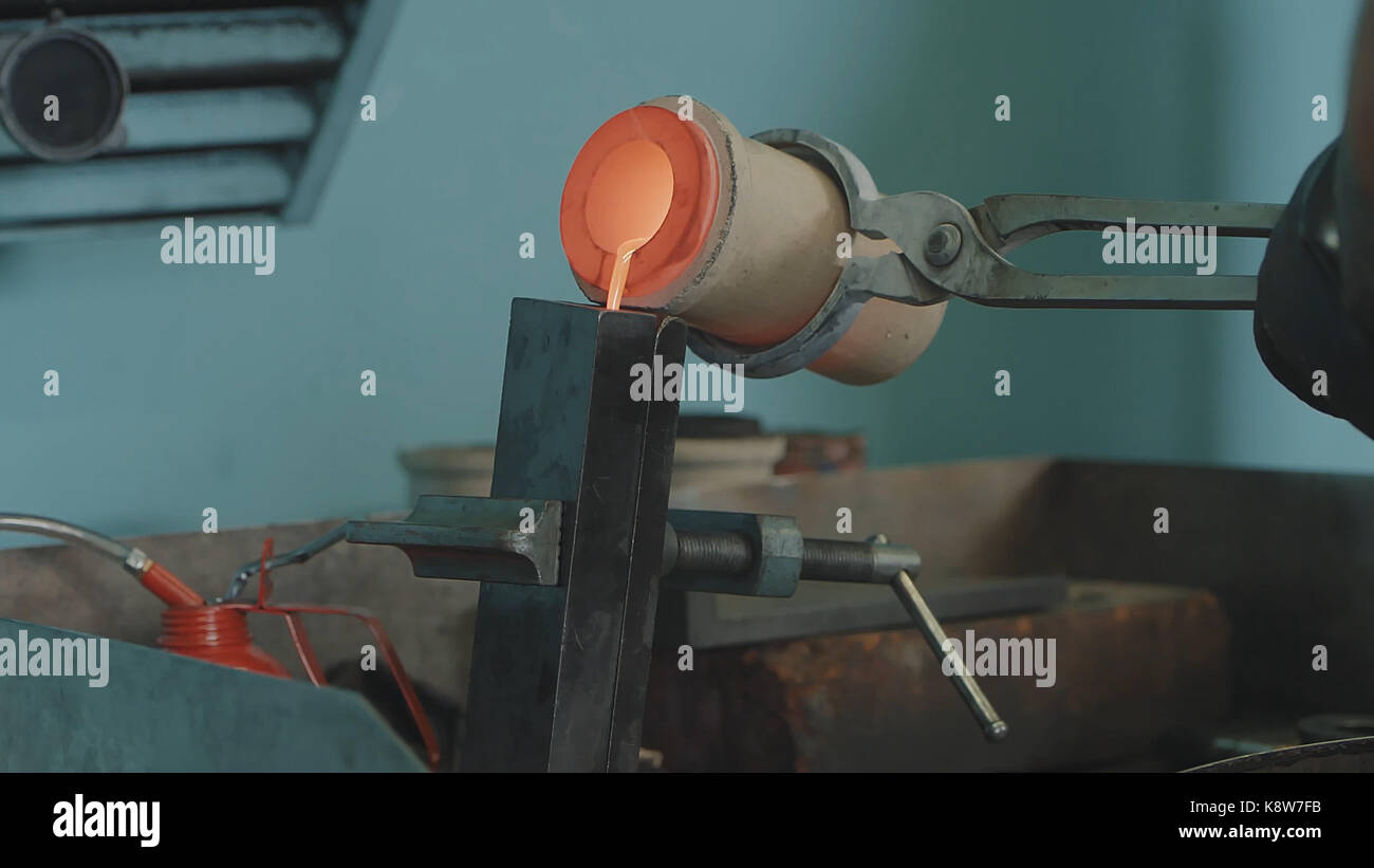 Molten Gold being poured into Ingot moulds. Molten Gold being poured