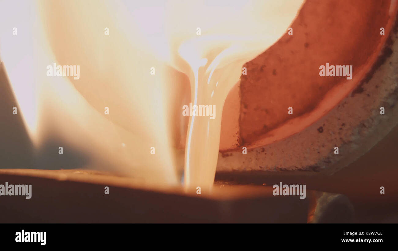 Molten Gold being poured into Ingot moulds. Molten Gold being poured