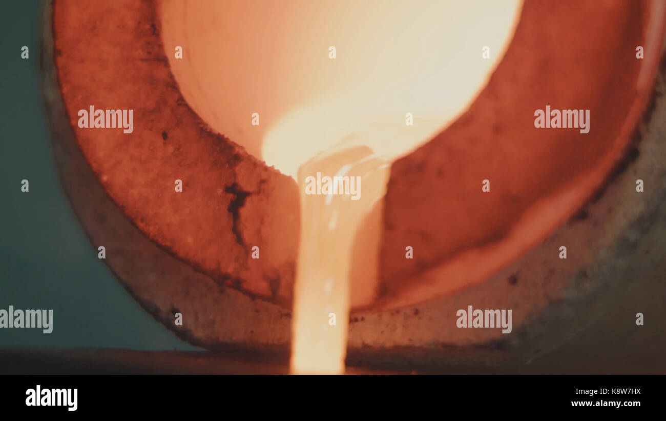 Molten Gold being poured into Ingot moulds. Molten Gold being poured