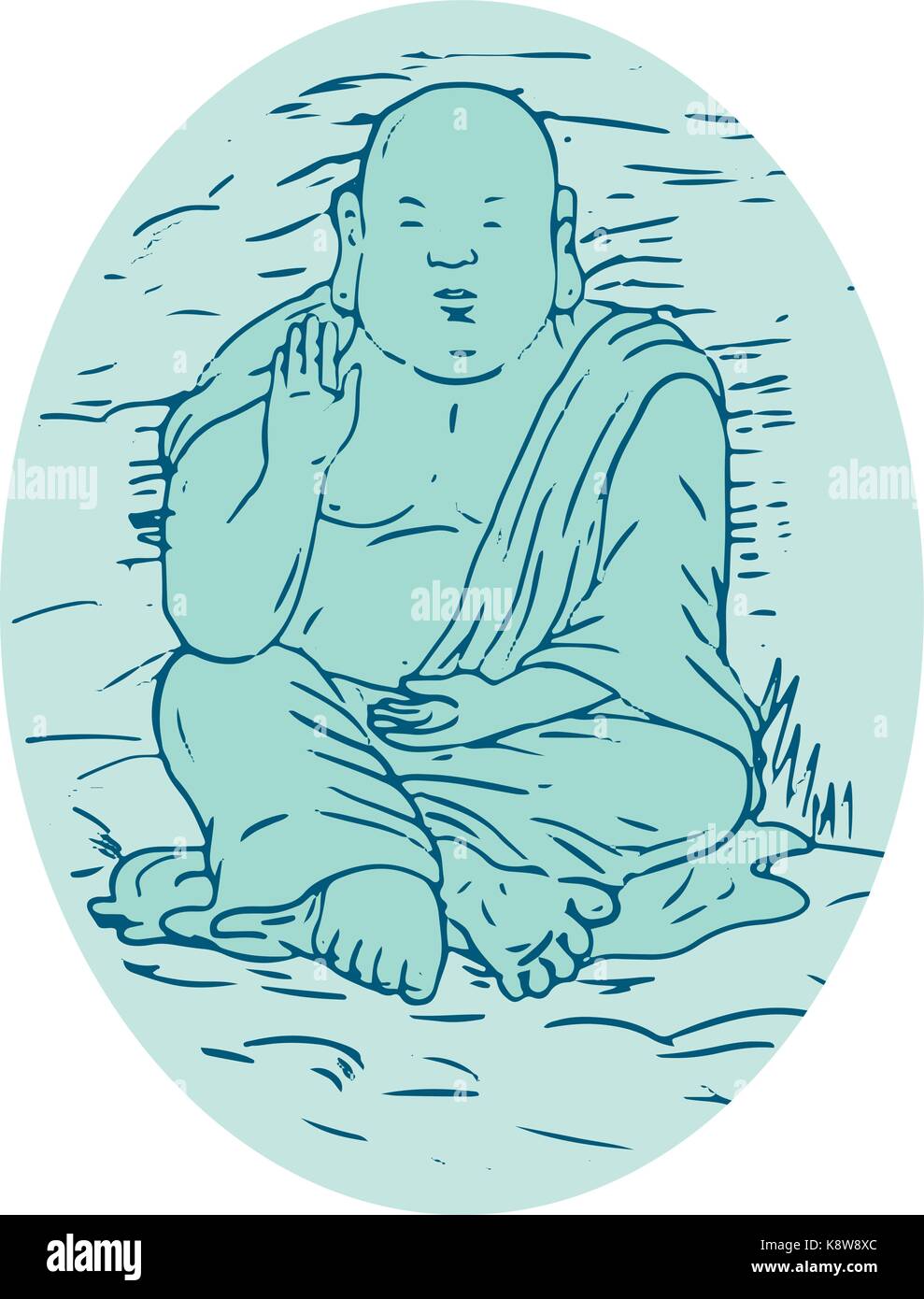 Drawing sketch style illustration of Gautama Buddha, also known as Siddhartha Gautama, Shakyamuni Buddha, an ascetic and sage in lotus sitting pose se Stock Vector