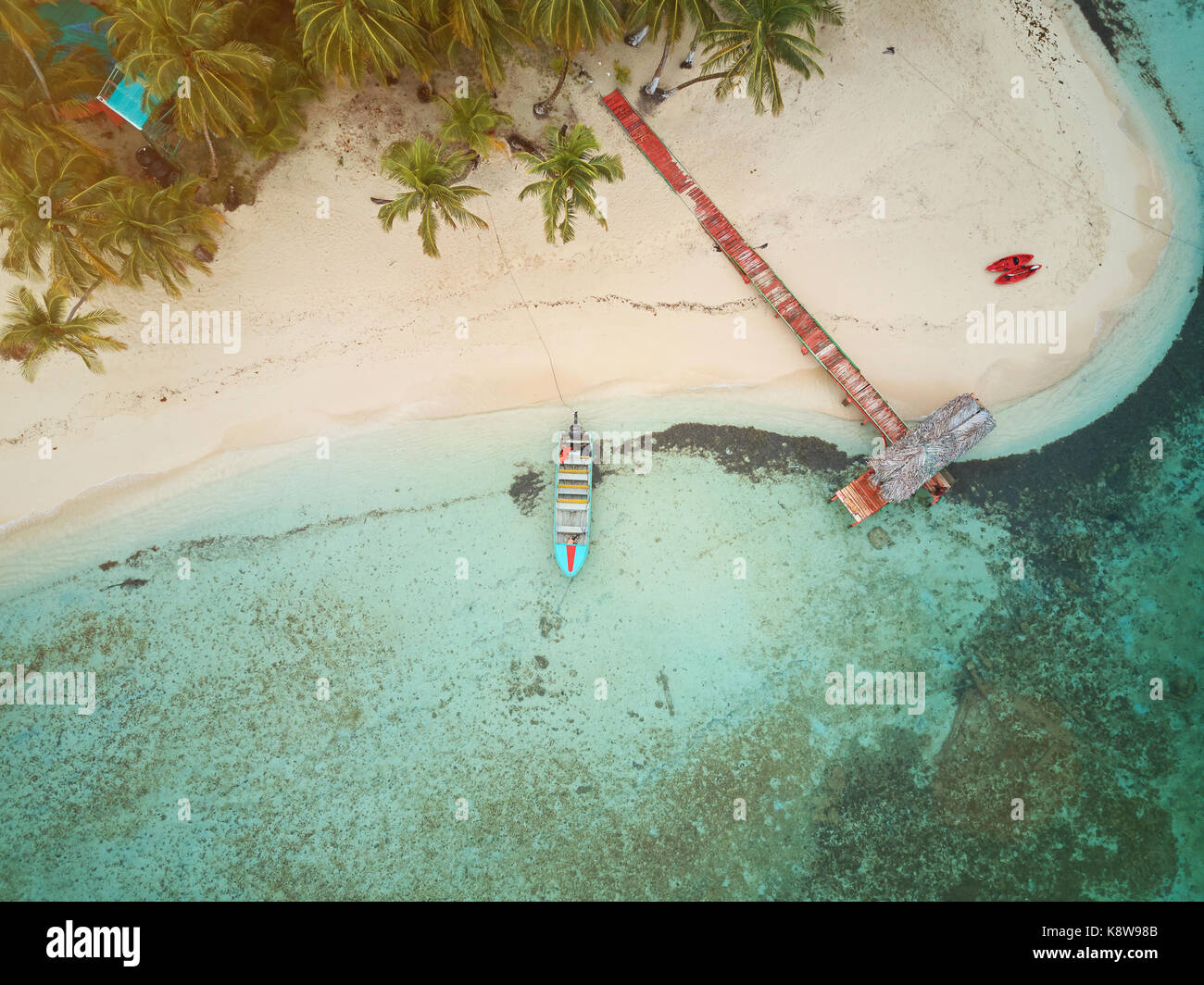 Colorful caribbean theme. Paradise island aerial drone view Stock Photo ...