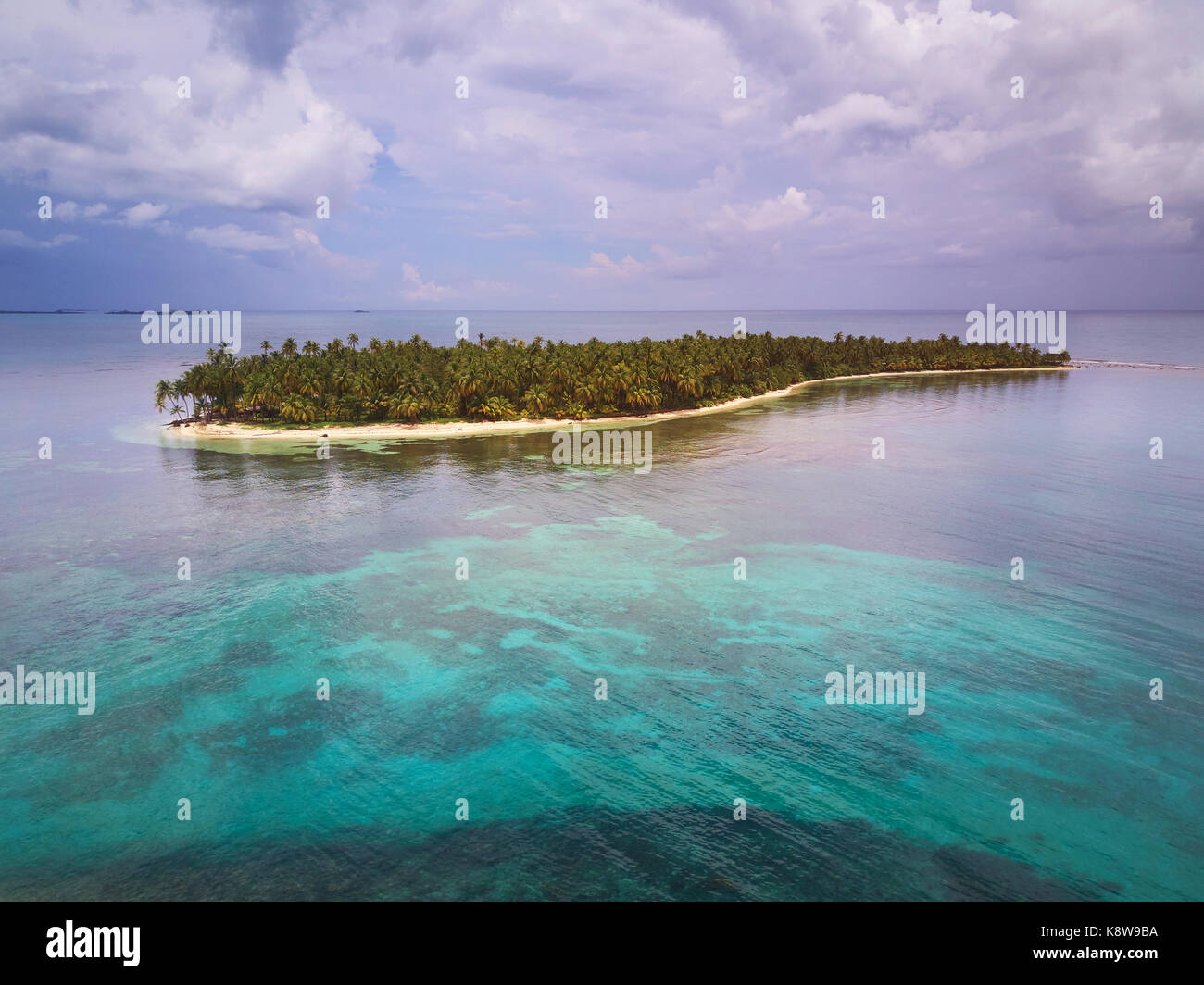 Caribbean travel destination theme. One caribbean island aerial drone view Stock Photo