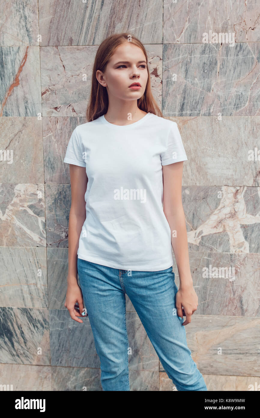girl in white t shirt
