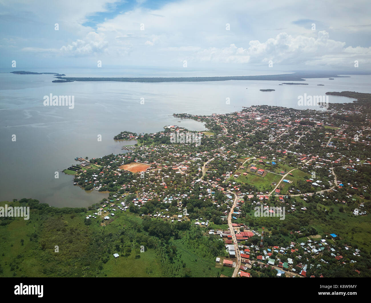 City in coastline of Nicaragua aerial drone view Stock Photo