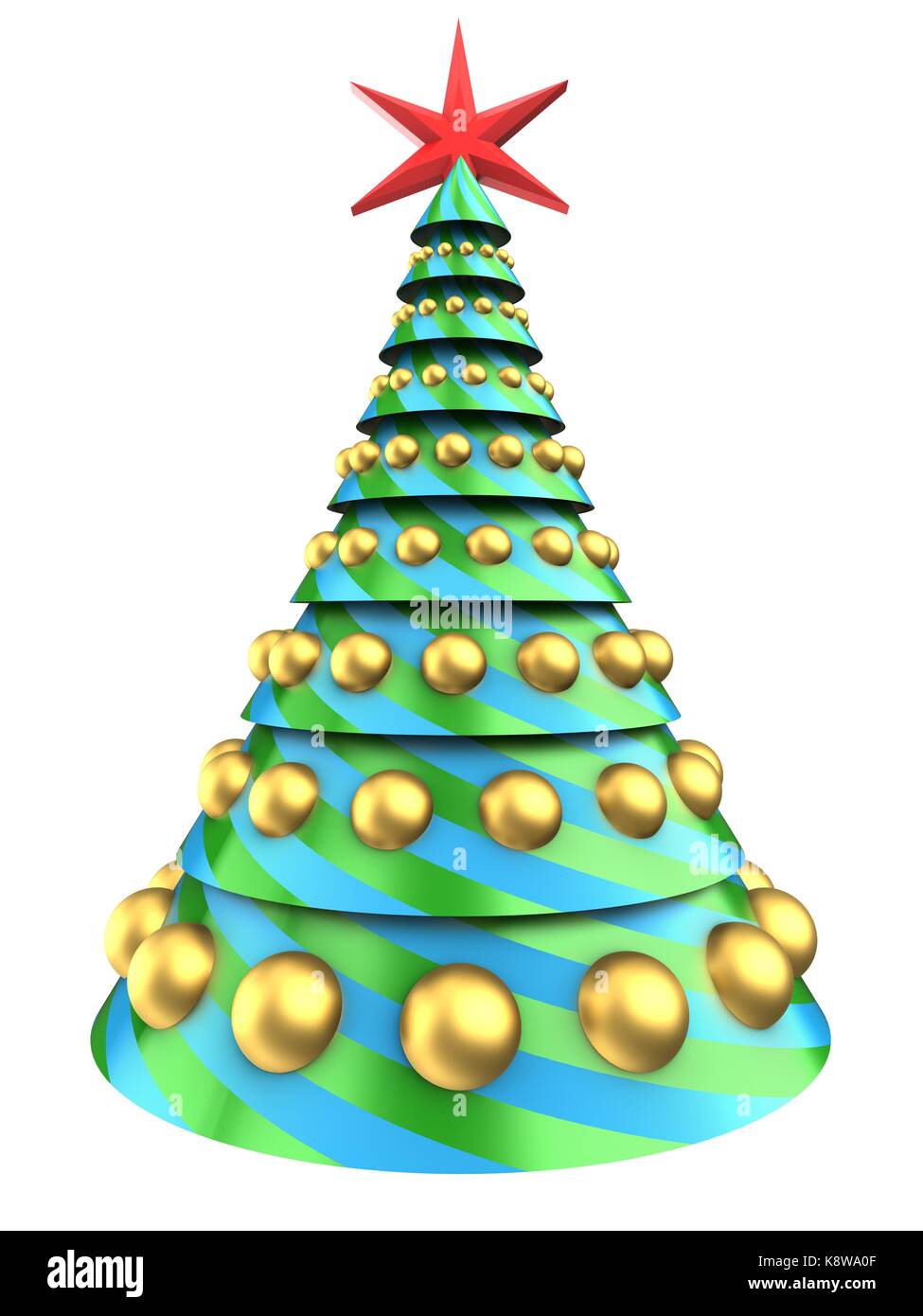 3d illustration of Christmas tree over white background with golden ...