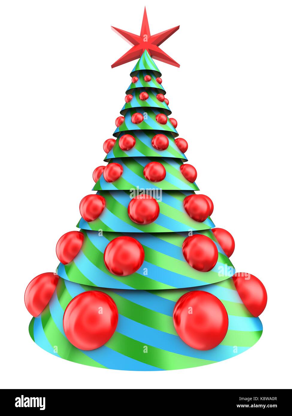 3d illustration of Christmas tree over white background with big red ...