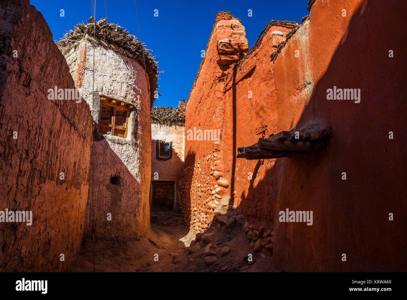 Narrow streets of Lo Manthang, Mustang, Nepal Stock Photo