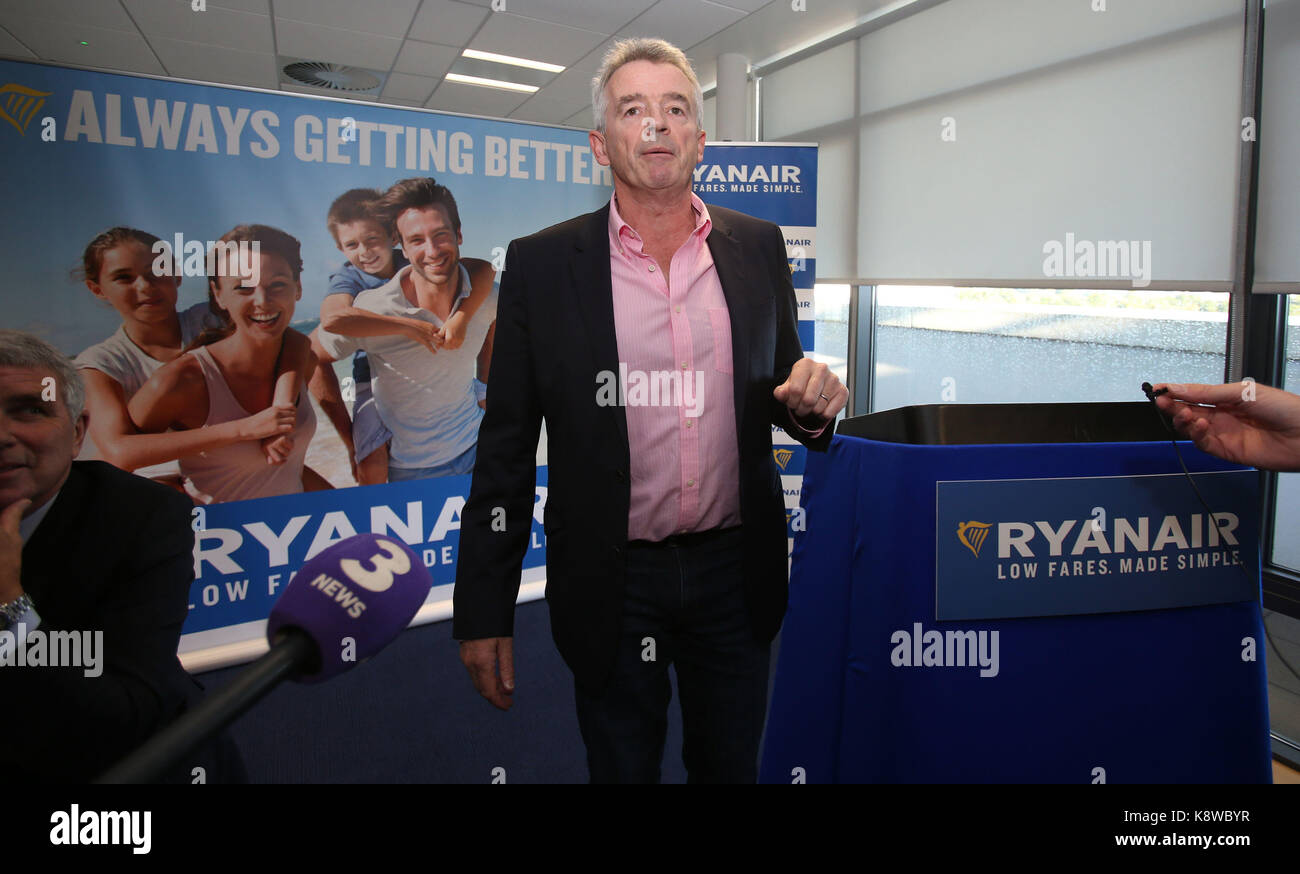 Ryanair boss Michael O'Leary speaks during the AGM at the airline's Dublin headquarters, where the crisis over pilot shortages and warnings that crews are rejecting cash bonuses to commit to the airline will be addressed. Stock Photo
