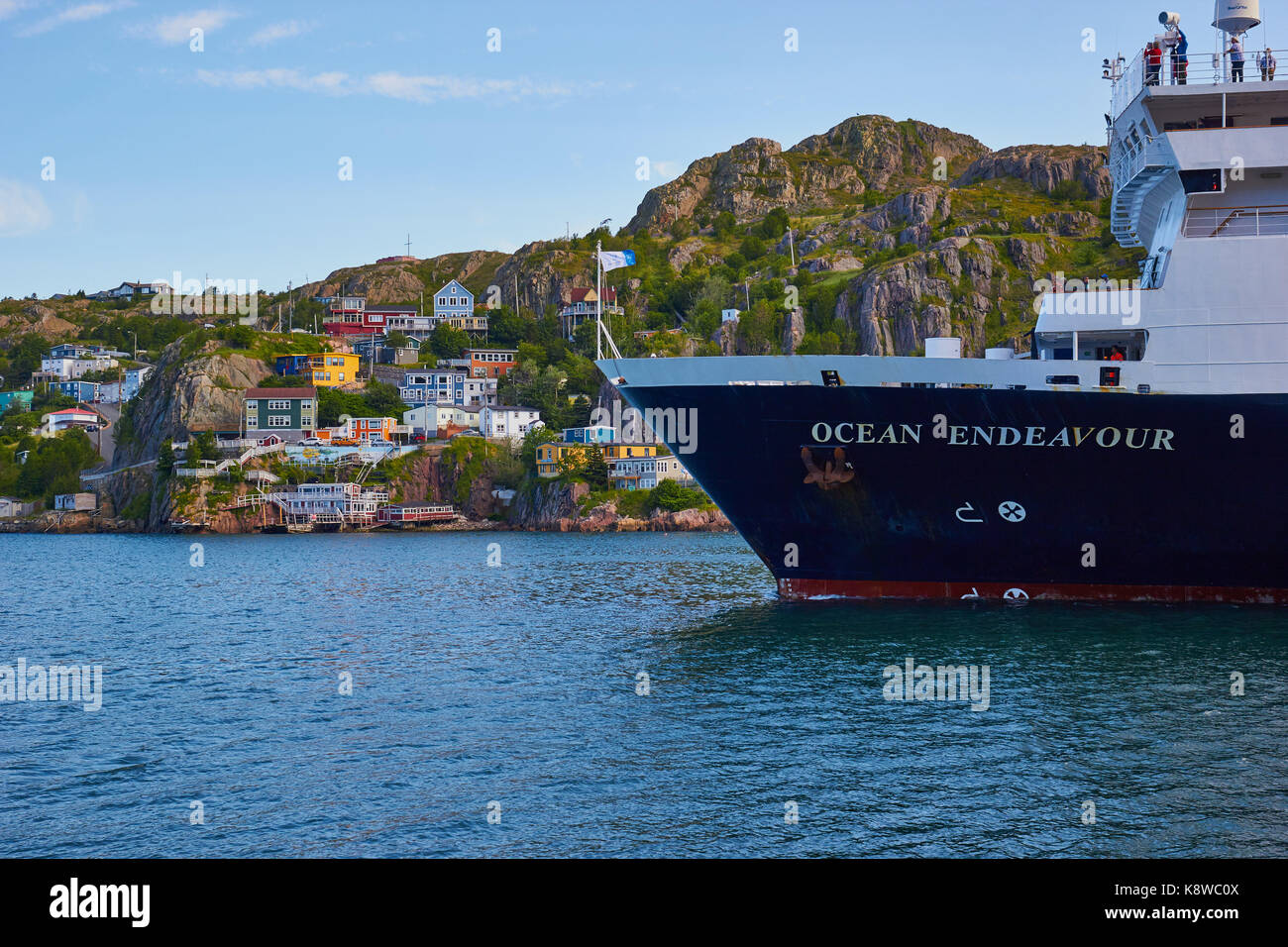 Ocean Endeavour cruise ship used for expedition cruising in remote environments passing The Battery neighbourhood, St John's, Newfoundland, Canada Stock Photo