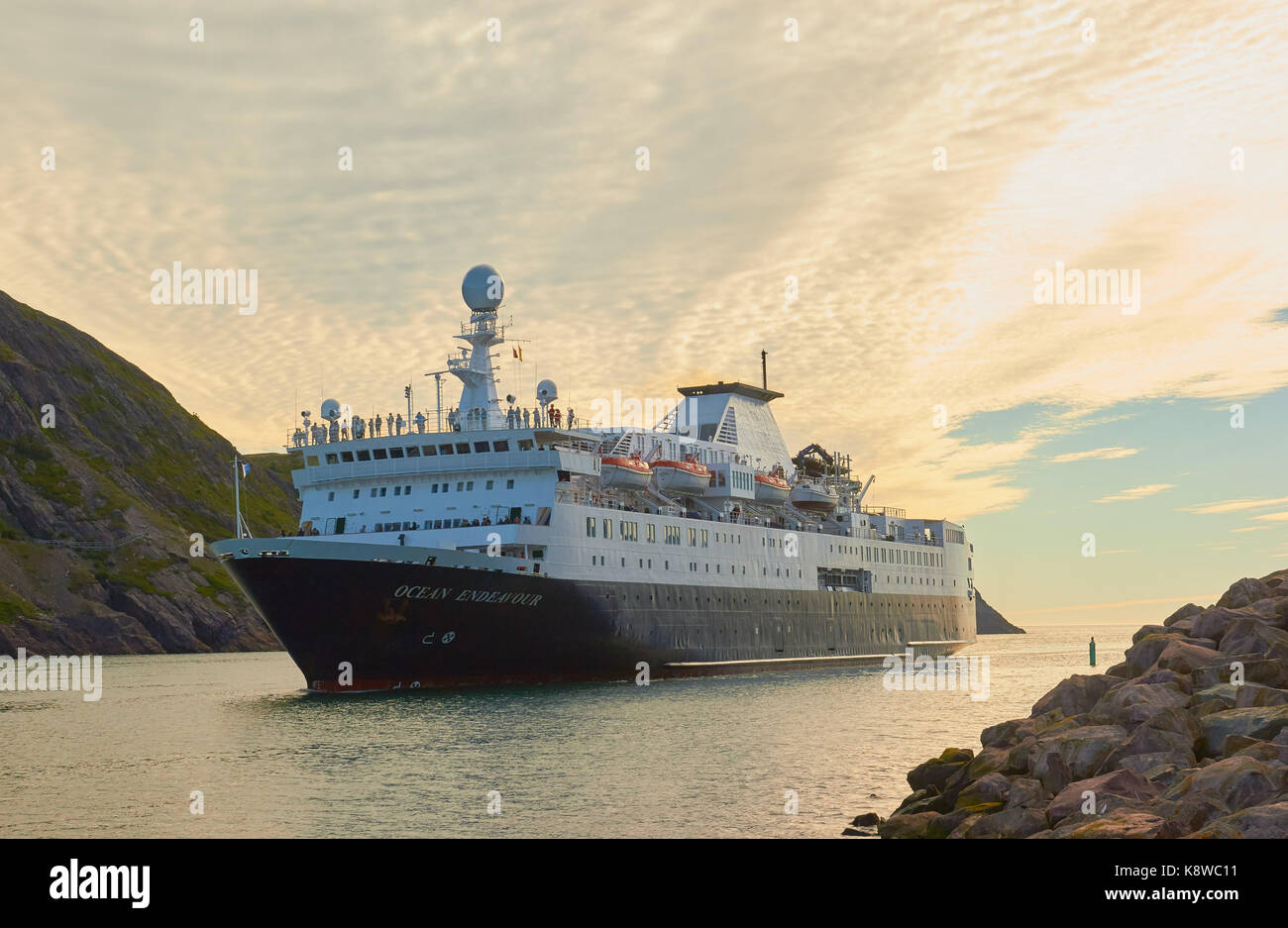 Ocean Endeavour cruise ship used for expedition cruising in remote environments arriving in St John's, Newfoundland, Canada Stock Photo