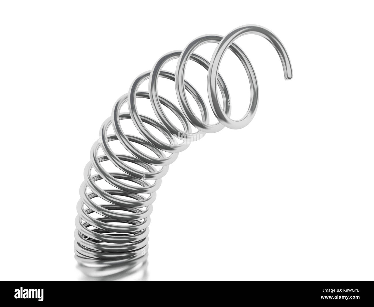 3d illustration. Metal steel spring moving. Isolated white background