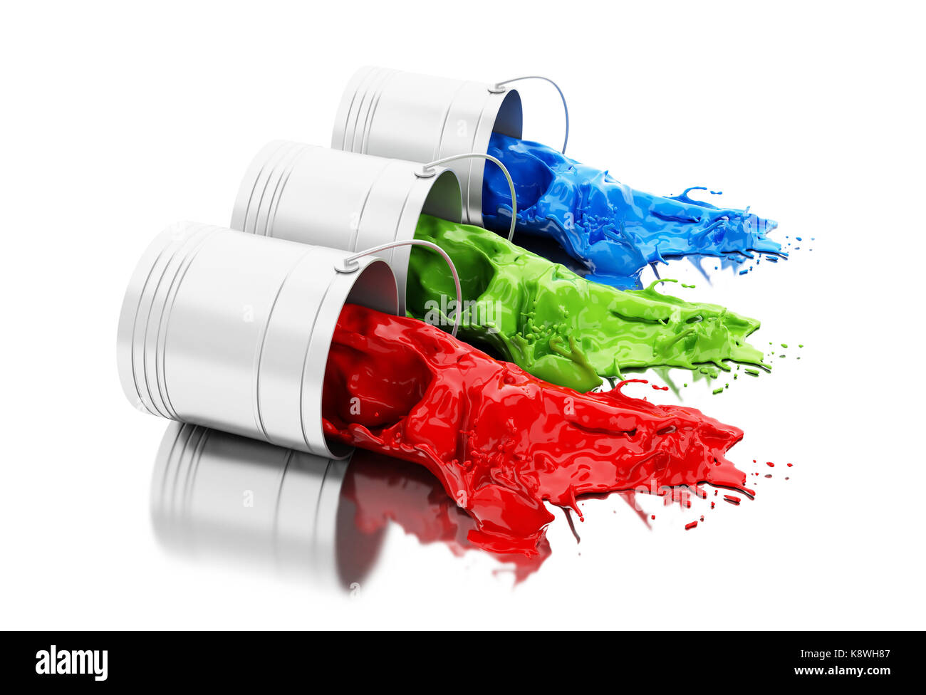 Spilled Paint Cans Isolated On White Background RGB Concept Stock