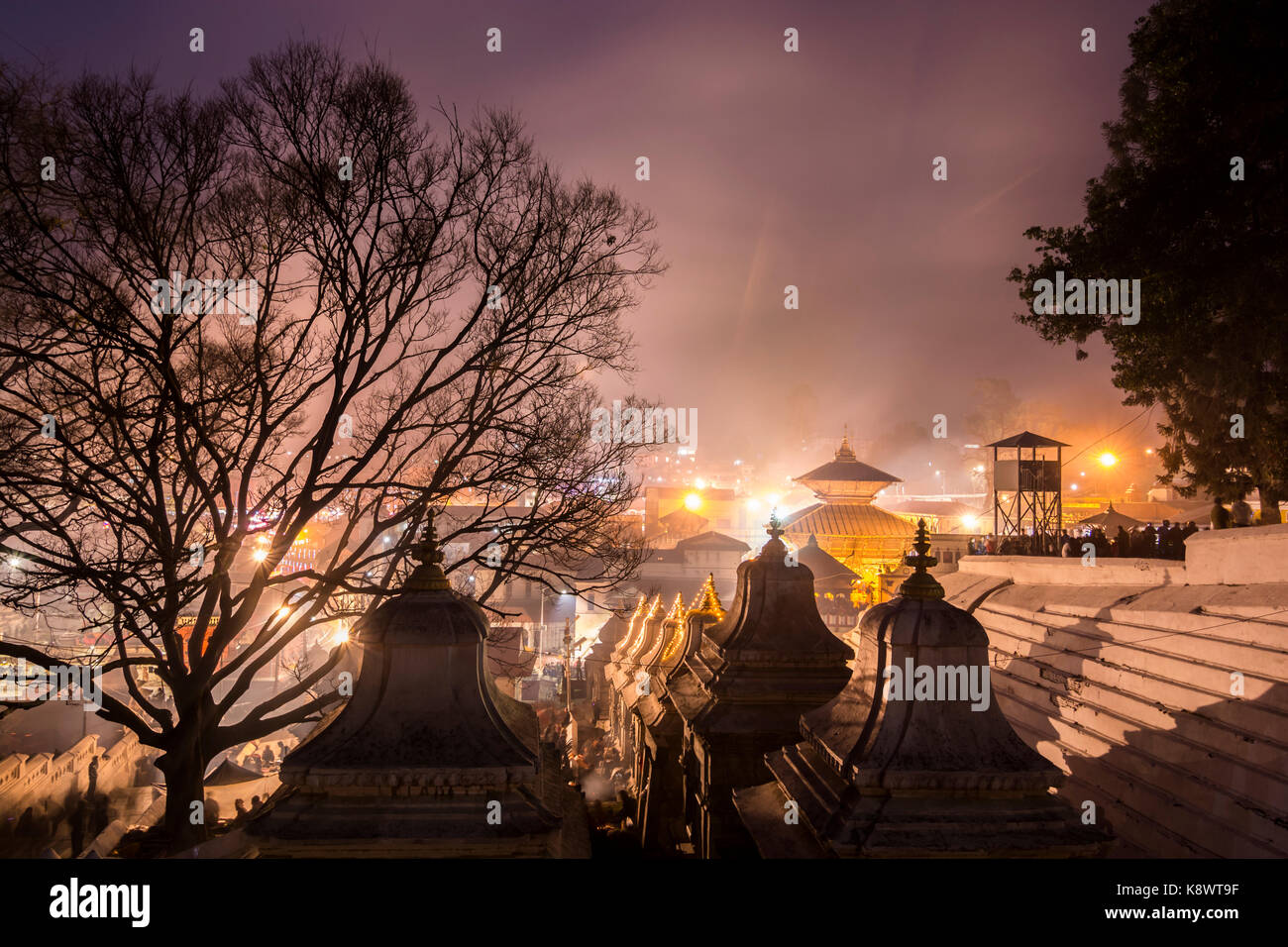 Dusk at Pashupatinath Temple Stock Photo