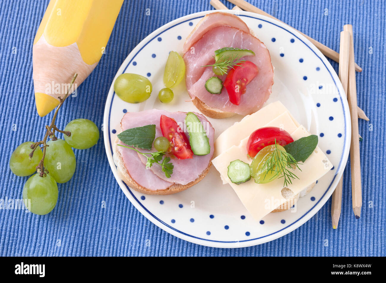 Lunch for school kids sandwiches and grape Stock Photo Alamy
