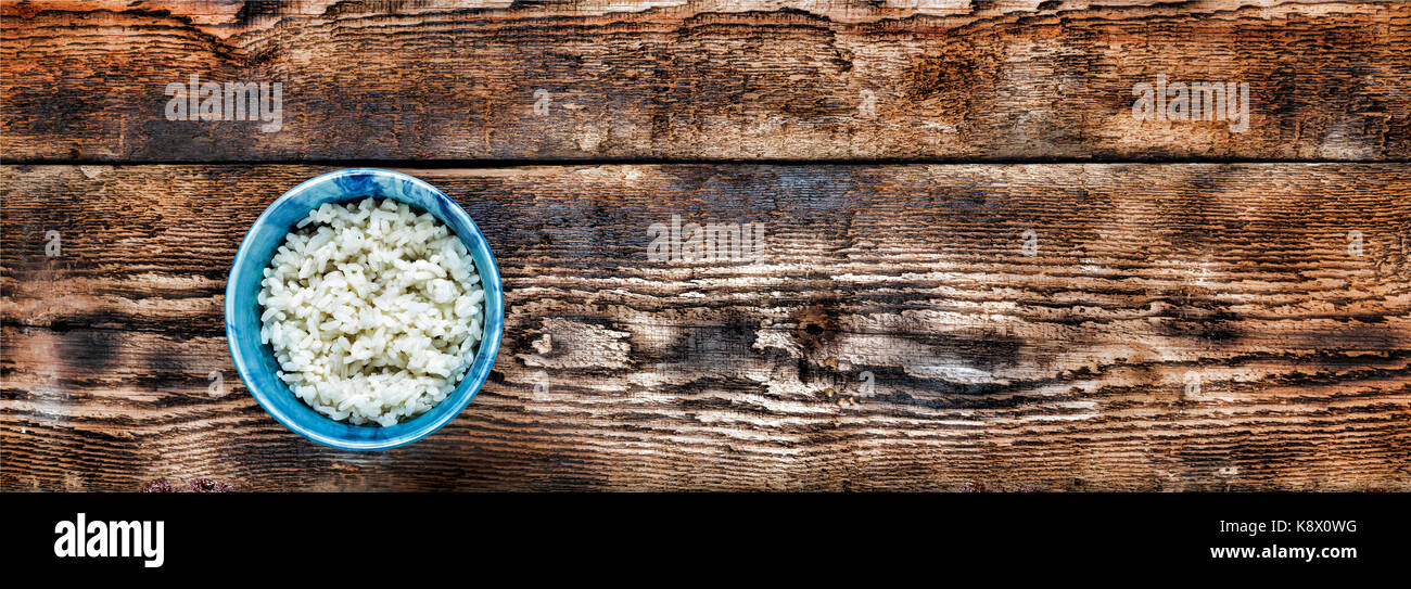 Rice Traditional authentic Indian and Asian food. Rice in two blue ...