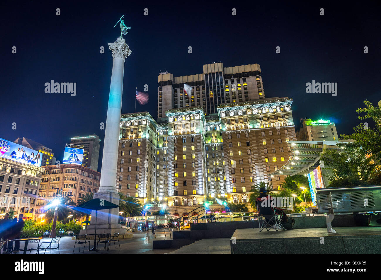 San Francisco, USA - Jul 10, 2016: Union square illuminated at night ...