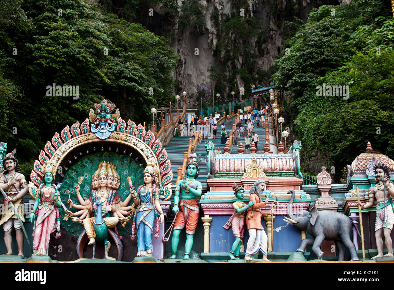 Statues of Hindu Gods and Deities: entrance to Batu Caves. Batu Caves. Malaysia. Stock Photo