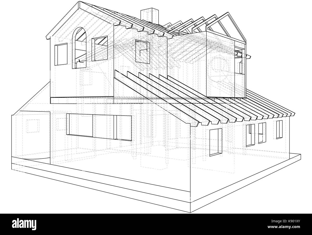 House drawing in vector. The contours of the house. Vector created of
