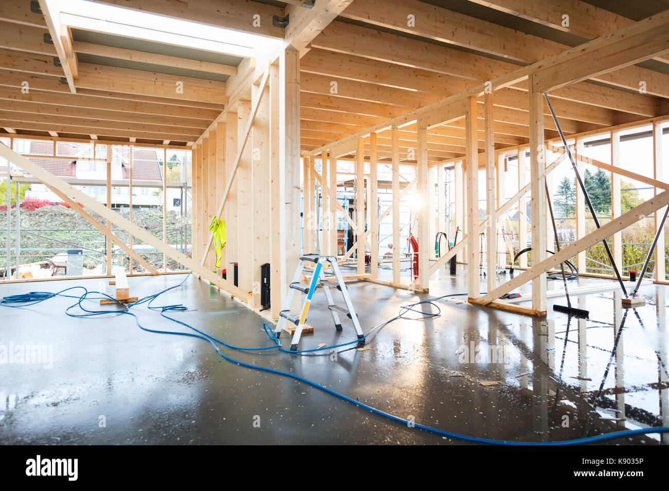 Wooden Building With Wet Floor Stock Photo Alamy