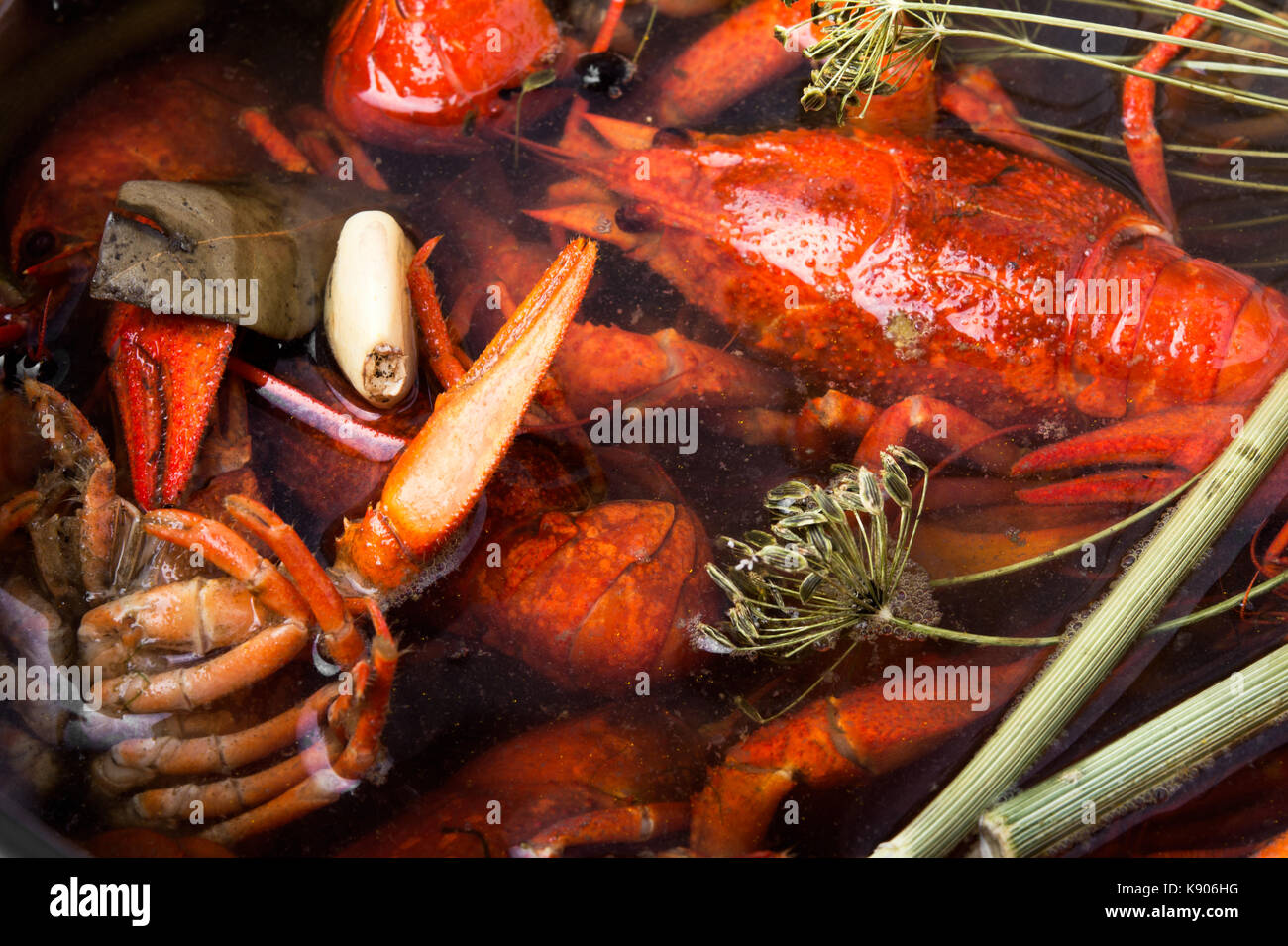 tasty seafood shellfish served in metal pot Stock Photo - Alamy