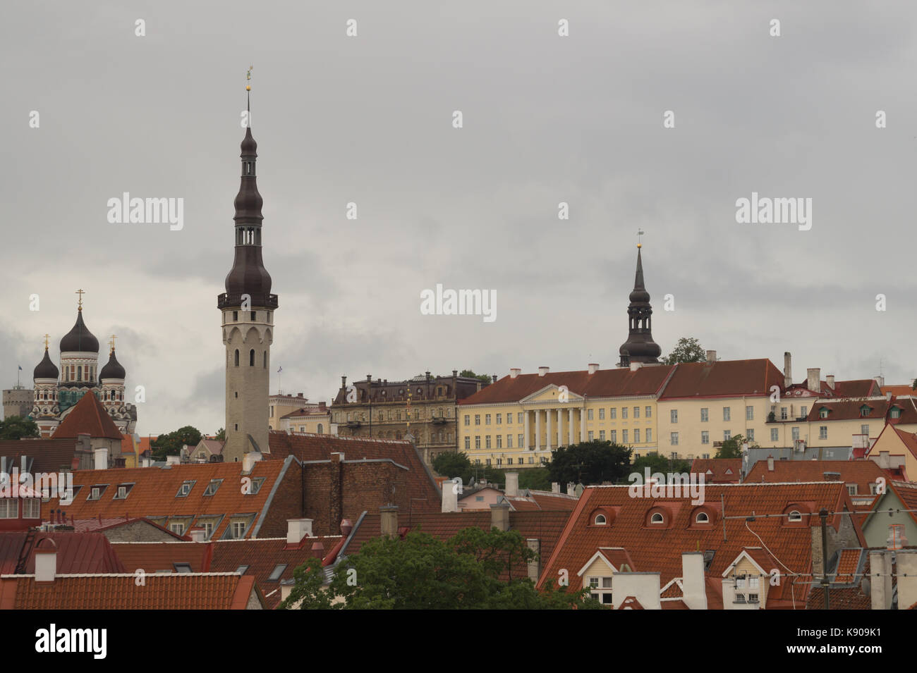 Cityscape with old castle towers of Tallinn Estonia Stock Photo